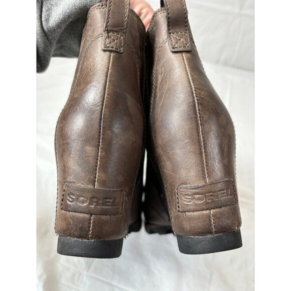 SOREL Lea Wedge Brown Waterproof Leather Boots Size 6.5 - Picture 10 of 12